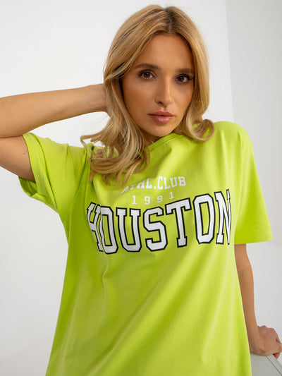 Limonkowy damski luźny t-shirt z napisem