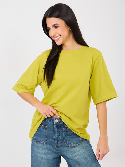Limonkowy damski t-shirt o luźnym kroju RUE PARIS