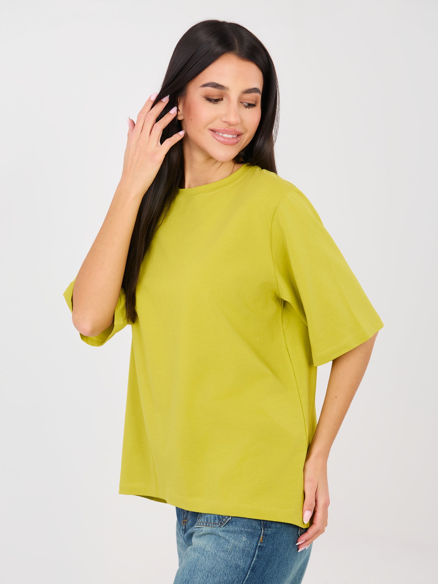 Limonkowy damski t-shirt o luźnym kroju RUE PARIS