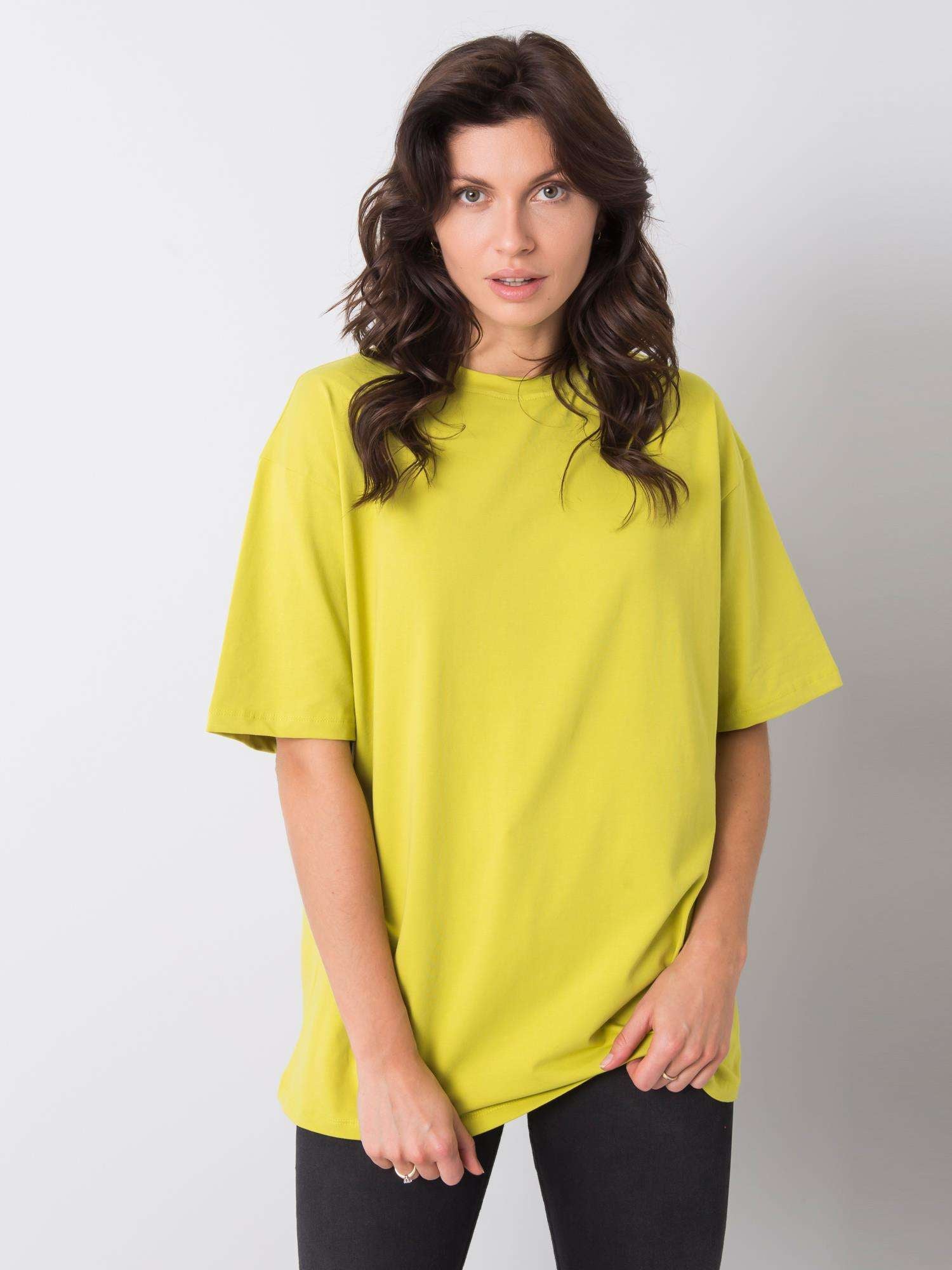 RUE PARIS Limonkowy t-shirt bawełniany