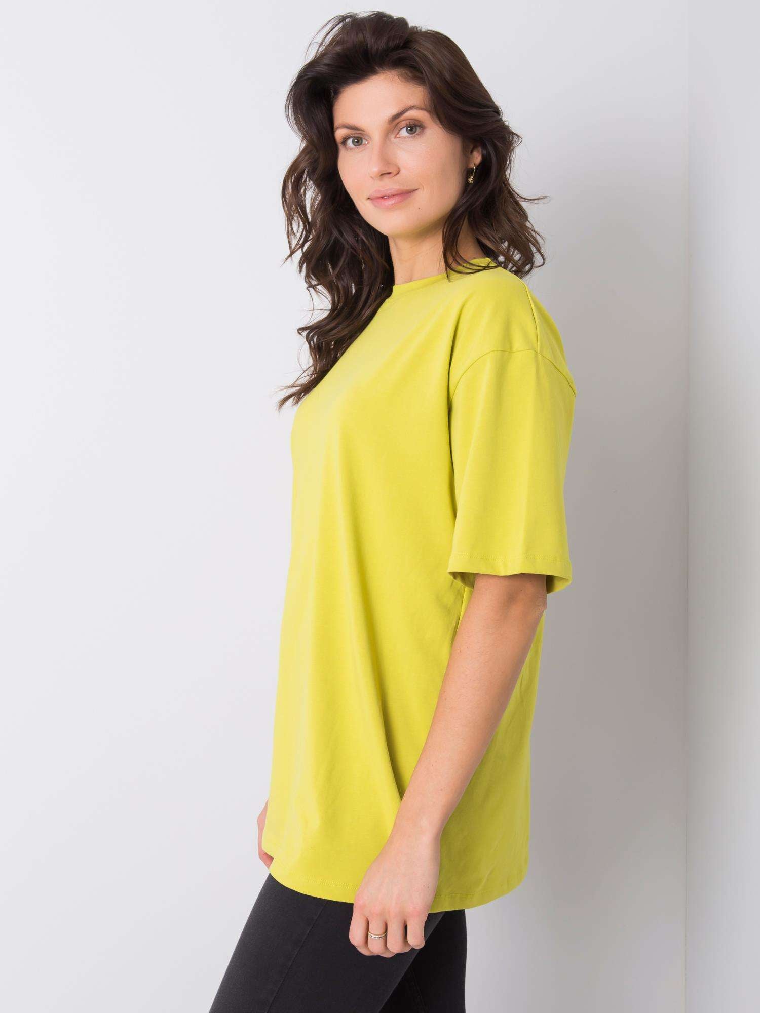 RUE PARIS Limonkowy t-shirt bawełniany