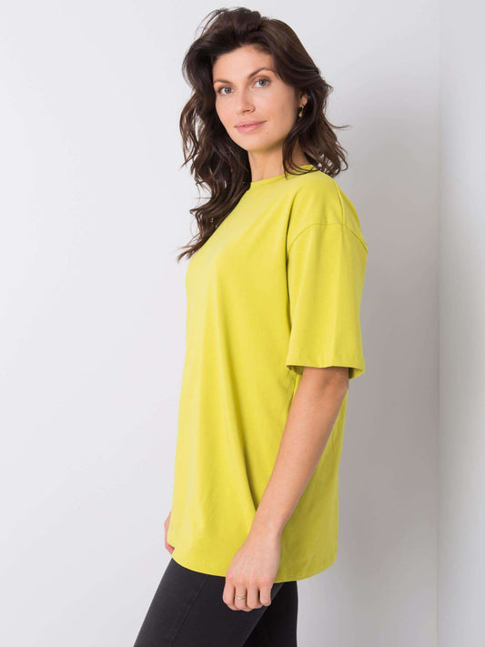 RUE PARIS Limonkowy t-shirt bawełniany