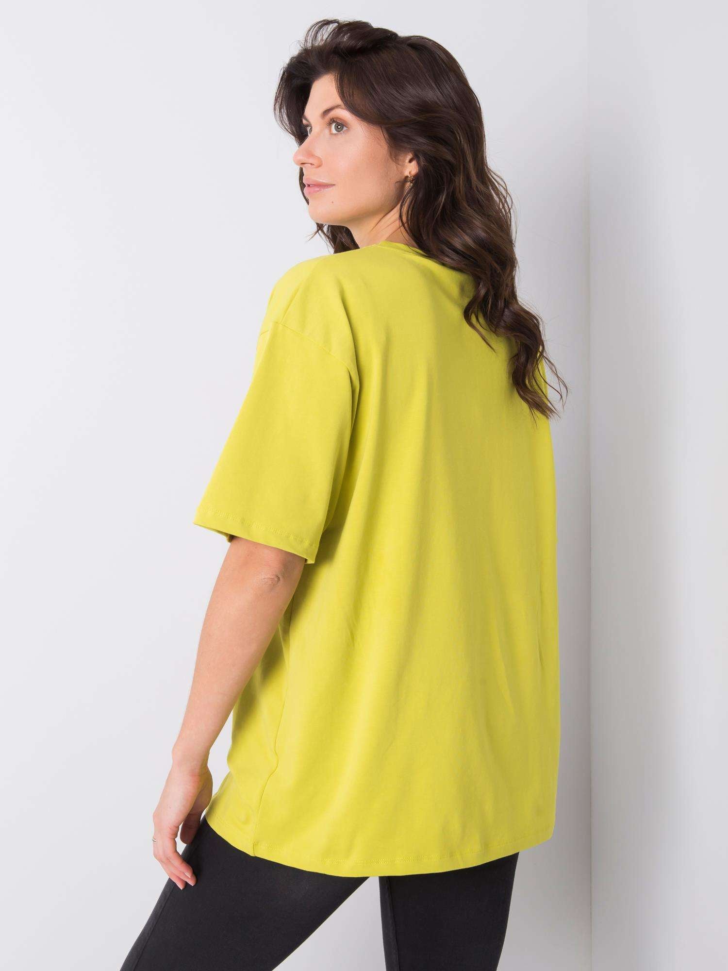 RUE PARIS Limonkowy t-shirt bawełniany