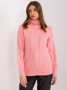 Łososiowy sweter damski golf w warkocze