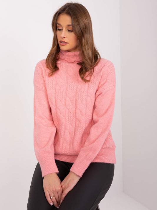 Łososiowy sweter damski golf w warkocze