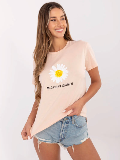 Łososiowy damski t-shirt z nadrukiem