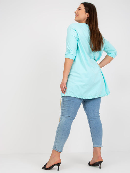 Miętowa bawełniana bluzka plus size z aplikacją