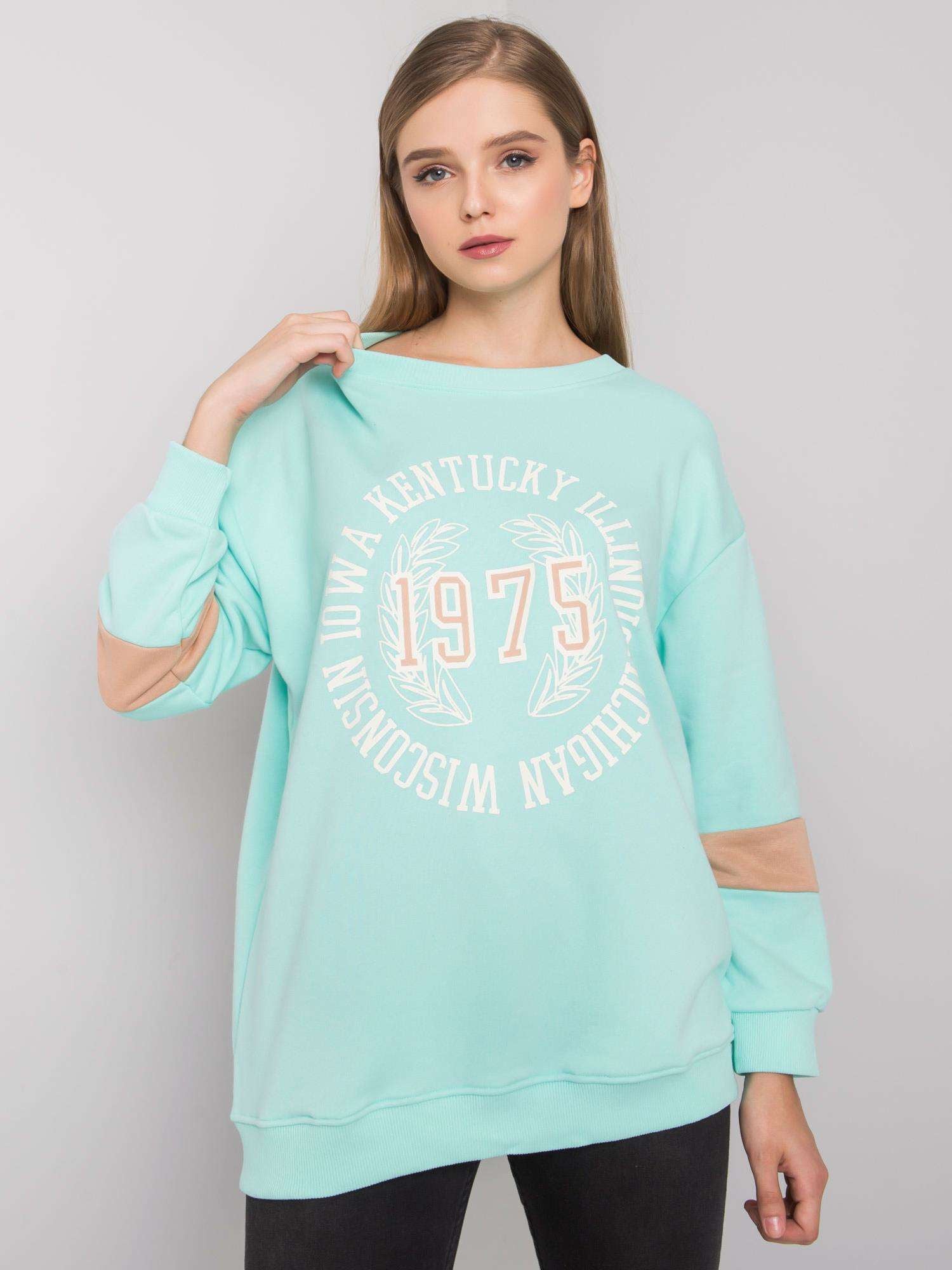 Miętowa bawełniana bluza oversize z nadrukiem