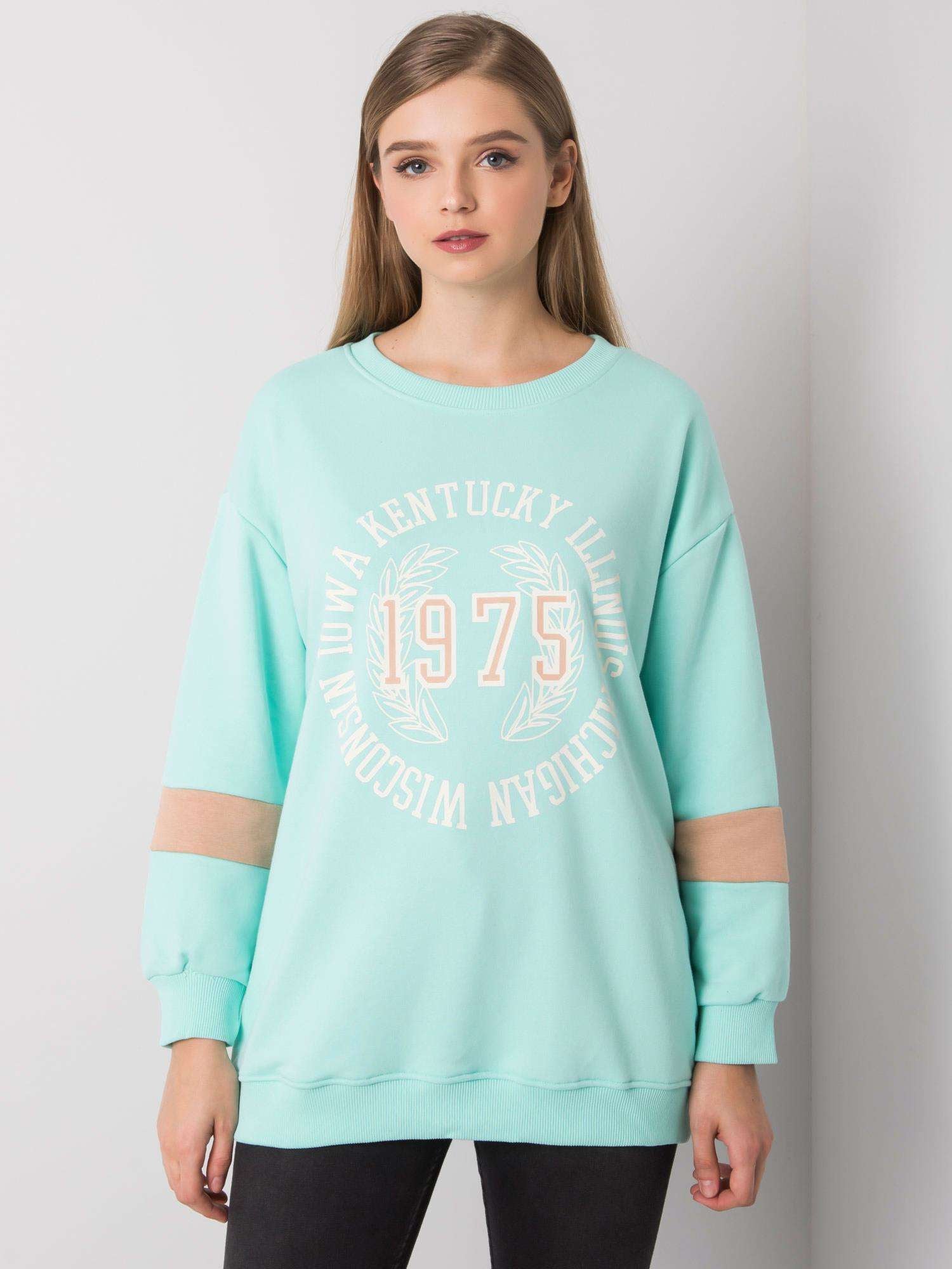 Miętowa bawełniana bluza oversize z nadrukiem