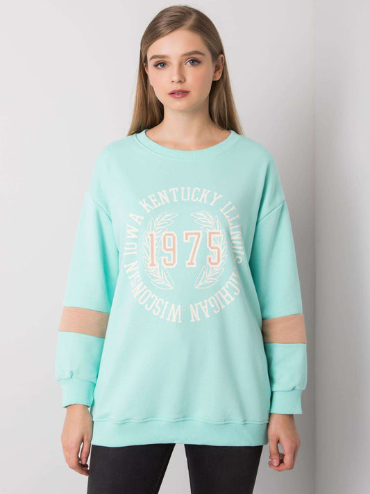 Miętowa bawełniana bluza oversize z nadrukiem