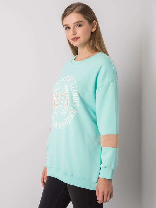 Miętowa bawełniana bluza oversize z nadrukiem
