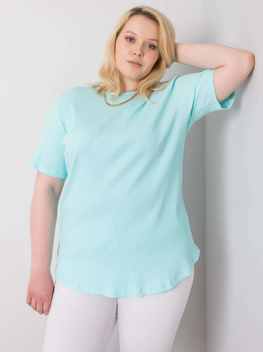 Miętowa bluzka plus size w prążek