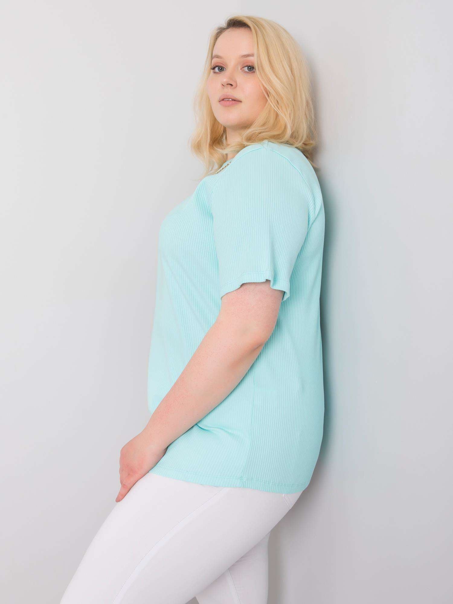 Miętowa bluzka plus size w prążek