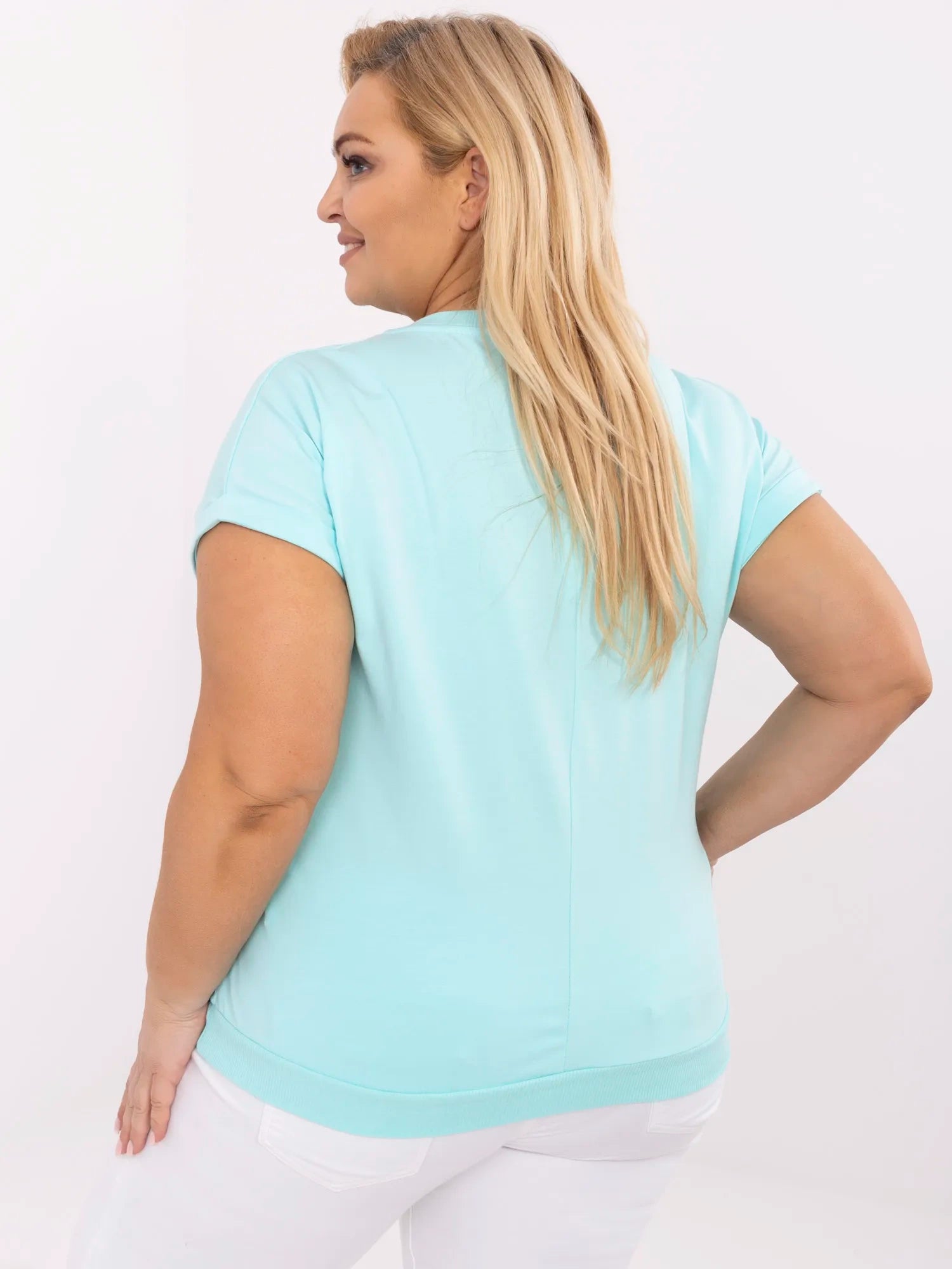 Miętowa casualowa bluzka plus size z dekoltem V