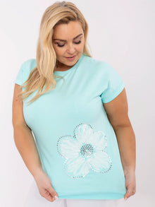 Miętowa bawełniana bluzka plus size z cekinami