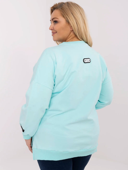 Miętowa bluza plus size z okrągłym dekoltem