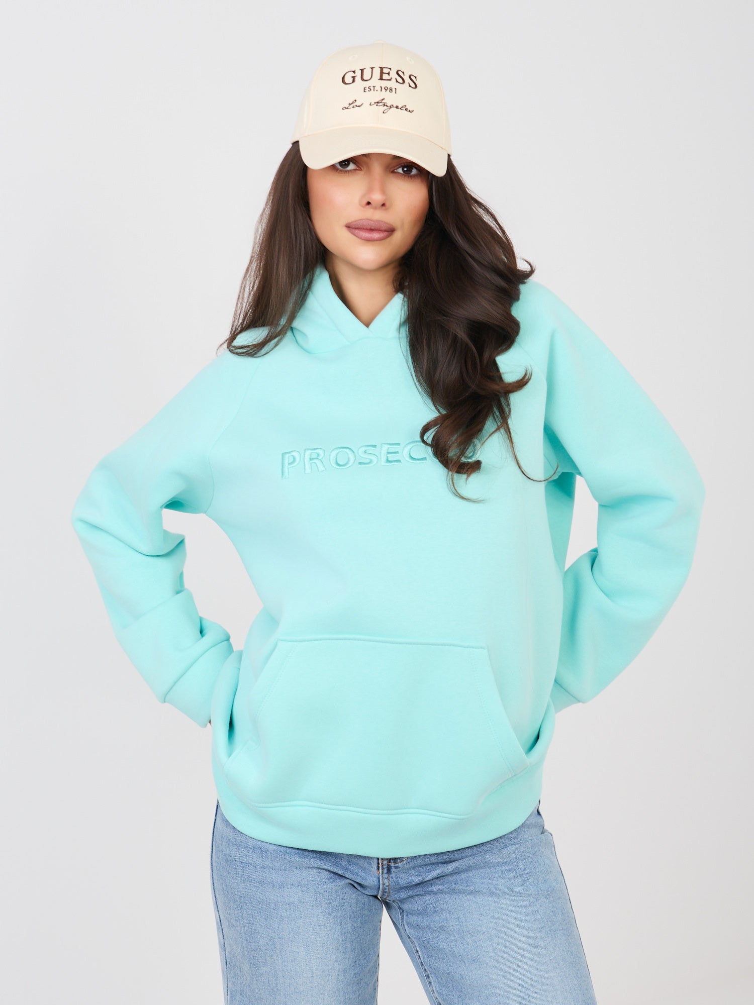 RUE PARIS Miętowa ocieplana bluza oversize z haftem