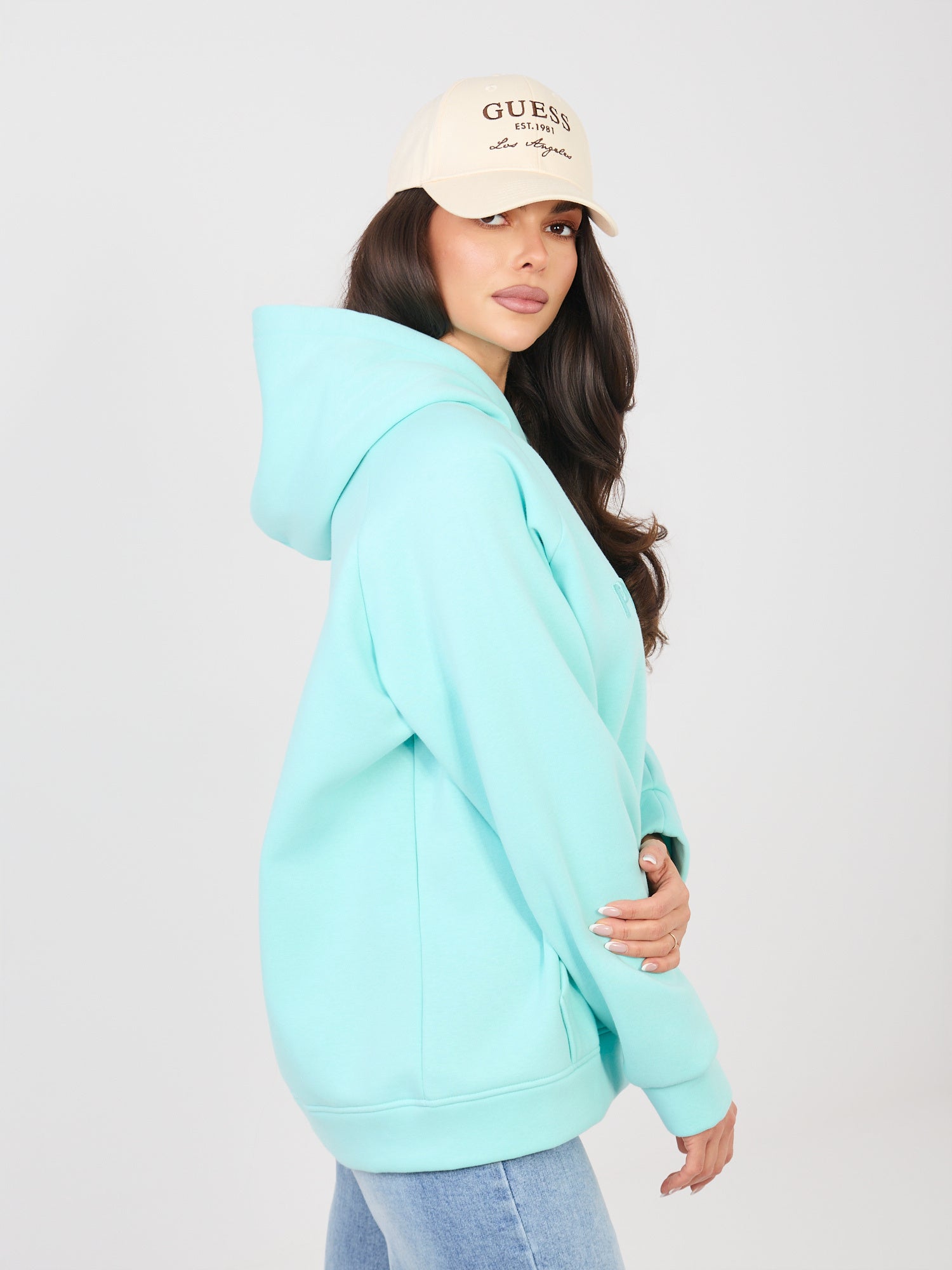 RUE PARIS Miętowa ocieplana bluza oversize z haftem
