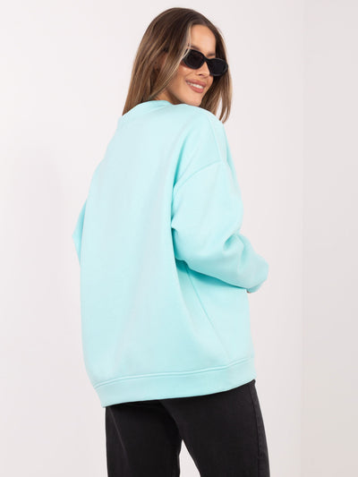 RUE PARIS Miętowa ocieplana bluza bez kaptura