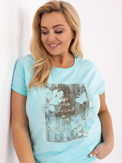 Miętowa bluzka plus size z krótkim rękawem