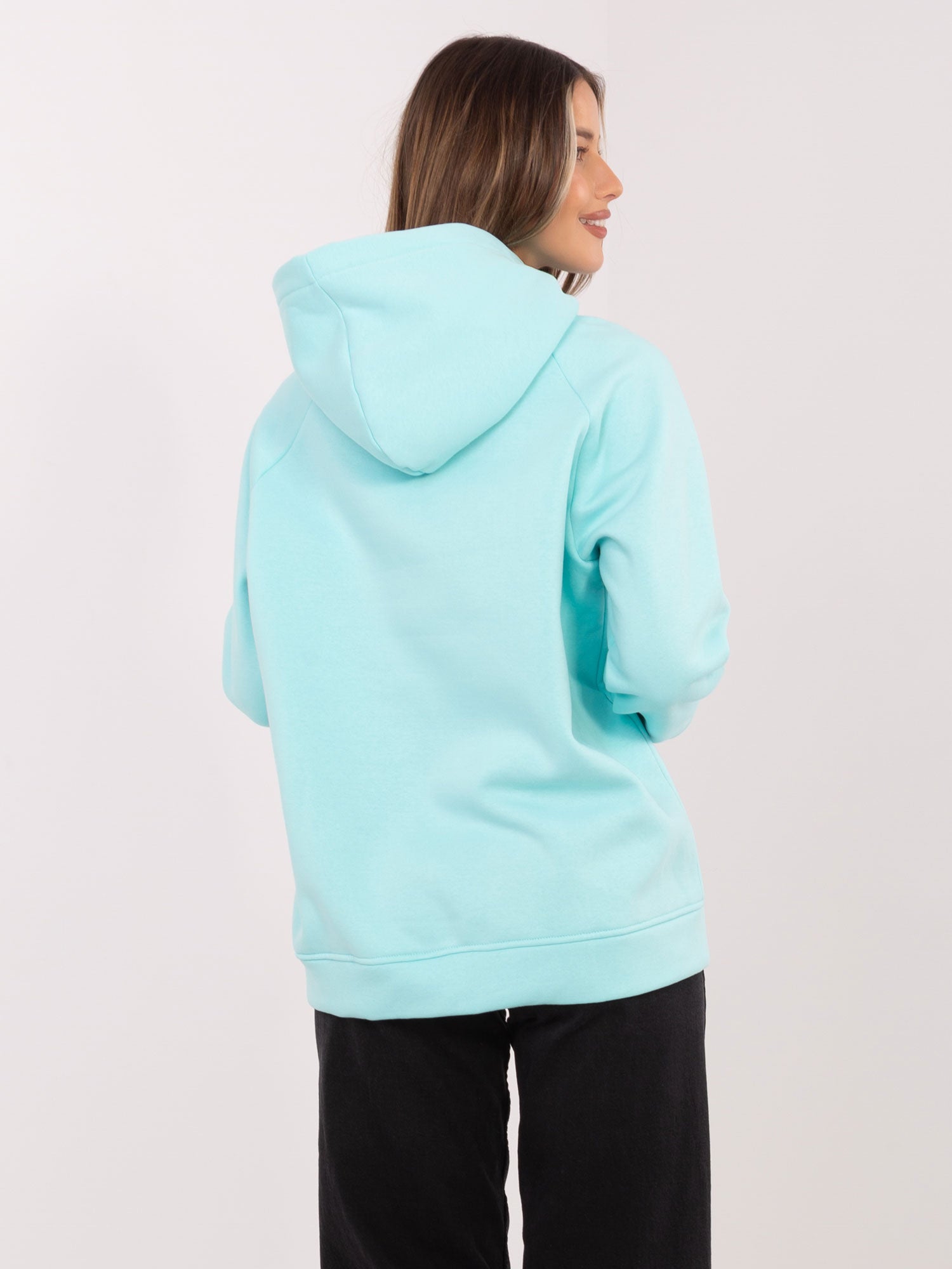 RUE PARIS Miętowa dresowa bluza oversize z napisem