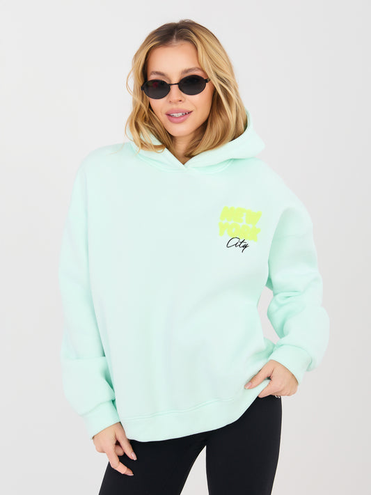 Miętowa damska bluza oversize z kapturem
