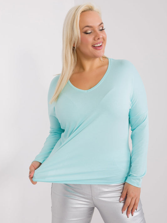 Miętowa gładka bluzka plus size z wiskozy