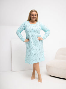 Miętowa nocna koszula plus size w kropki