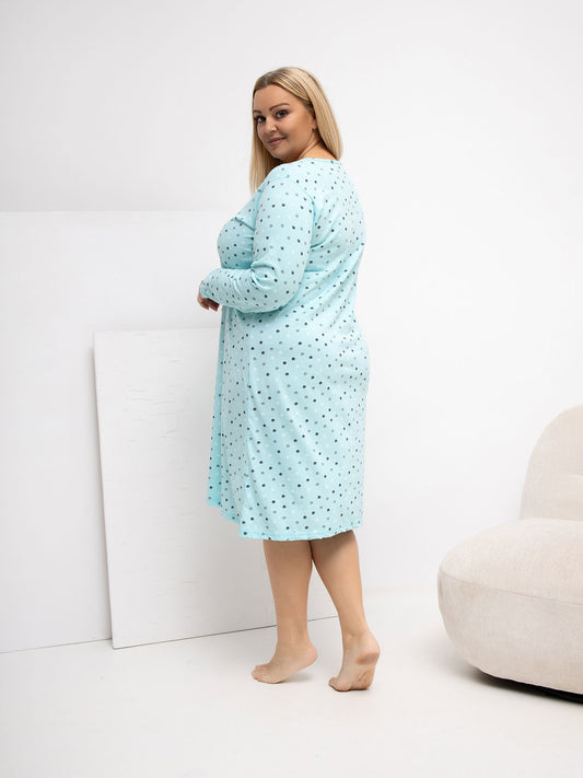 Miętowa nocna koszula plus size w kropki