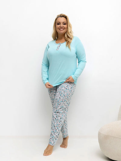 Miętowa dwuczęściowa piżama plus size z nadrukiem