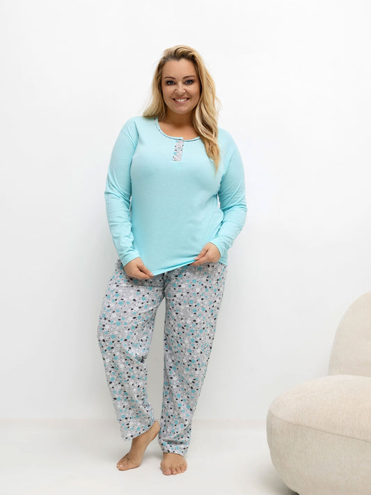 Miętowa dwuczęściowa piżama plus size z nadrukiem
