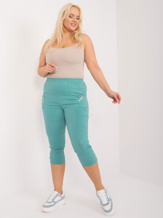 Miętowe spodnie 3/4 plus size z gumką w pasie