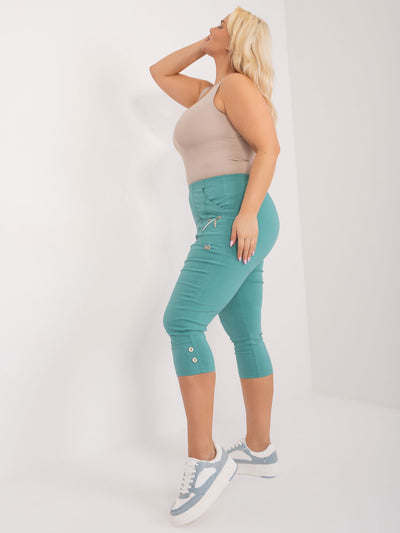 Miętowe spodnie 3/4 plus size z gumką w pasie