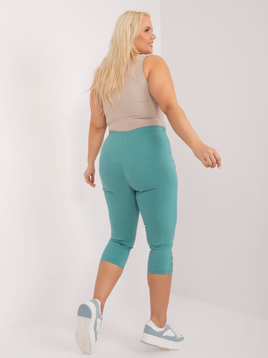Miętowe spodnie 3/4 plus size z gumką w pasie