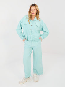 RUE PARIS Miętowe jeansowe spodnie wide leg