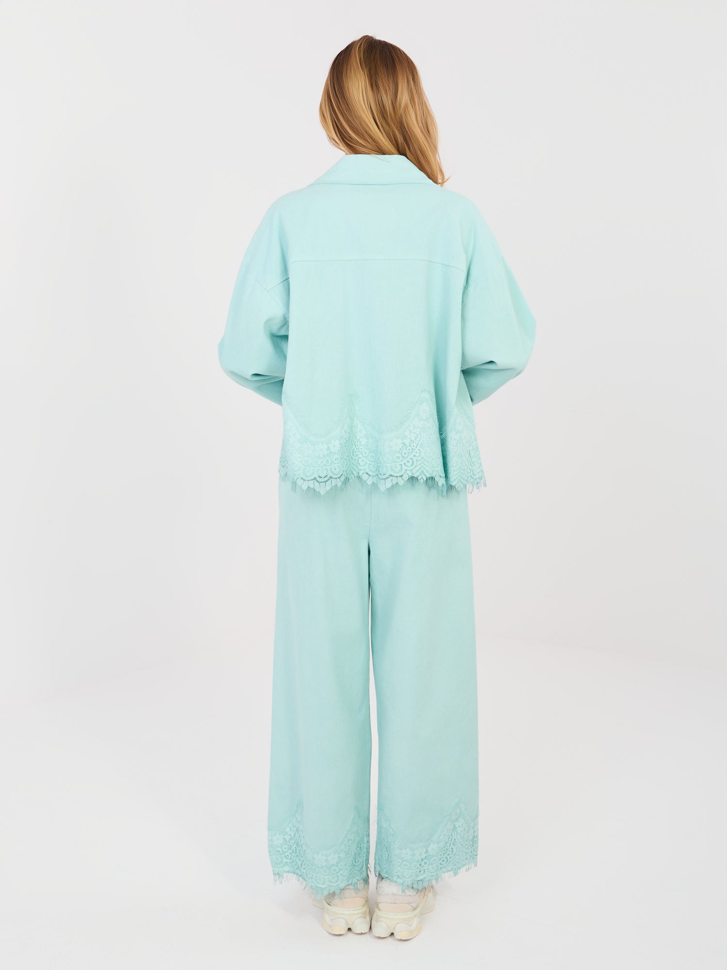 RUE PARIS Miętowe jeansowe spodnie wide leg