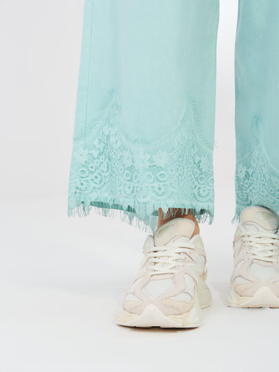 RUE PARIS Miętowe jeansowe spodnie wide leg
