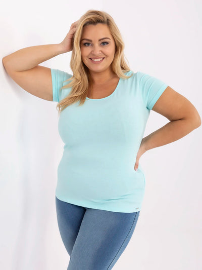 Miętowy t-shirt basic z plus size z okrągłym dekoltem
