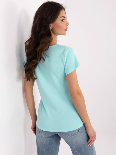 Miętowy damski t-shirt basic z krótkim rękawem