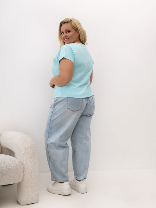 Miętowy damski t-shirt plus size z nadrukiem