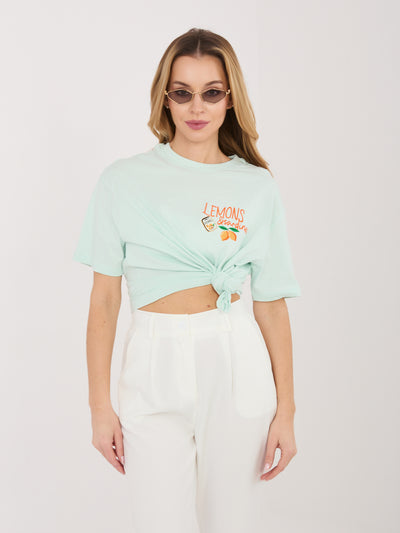 SUBLEVEL Miętowy damski t-shirt z letnim nadrukiem