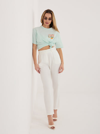 SUBLEVEL Miętowy damski t-shirt z letnim nadrukiem
