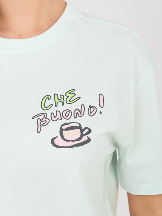 SUBLEVEL Miętowy bawełniany t-shirt z napisami