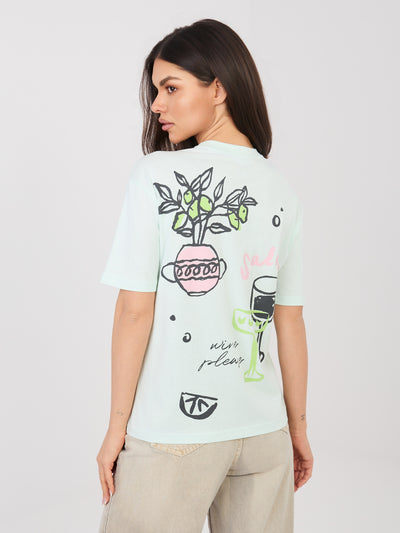 SUBLEVEL Miętowy bawełniany t-shirt z napisami
