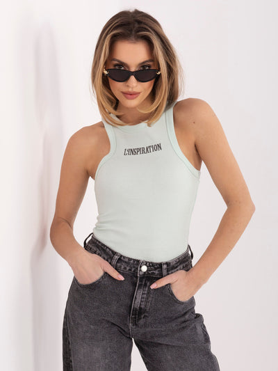 SUBLEVEL Miętowy damski tank top z haftowanym napisem