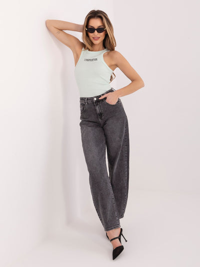 SUBLEVEL Miętowy damski tank top z haftowanym napisem