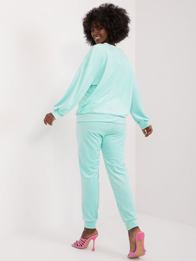 Miętowy welurowy komplet damski z bluzą i spodniami