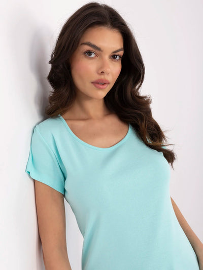 RUE PARIS Miętowy t-shirt basic o dopasowanym kroju