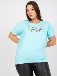 Miętowy t-shirt plus size z aplikacją