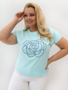 Miętowy damski t-shirt plus size z bawełny